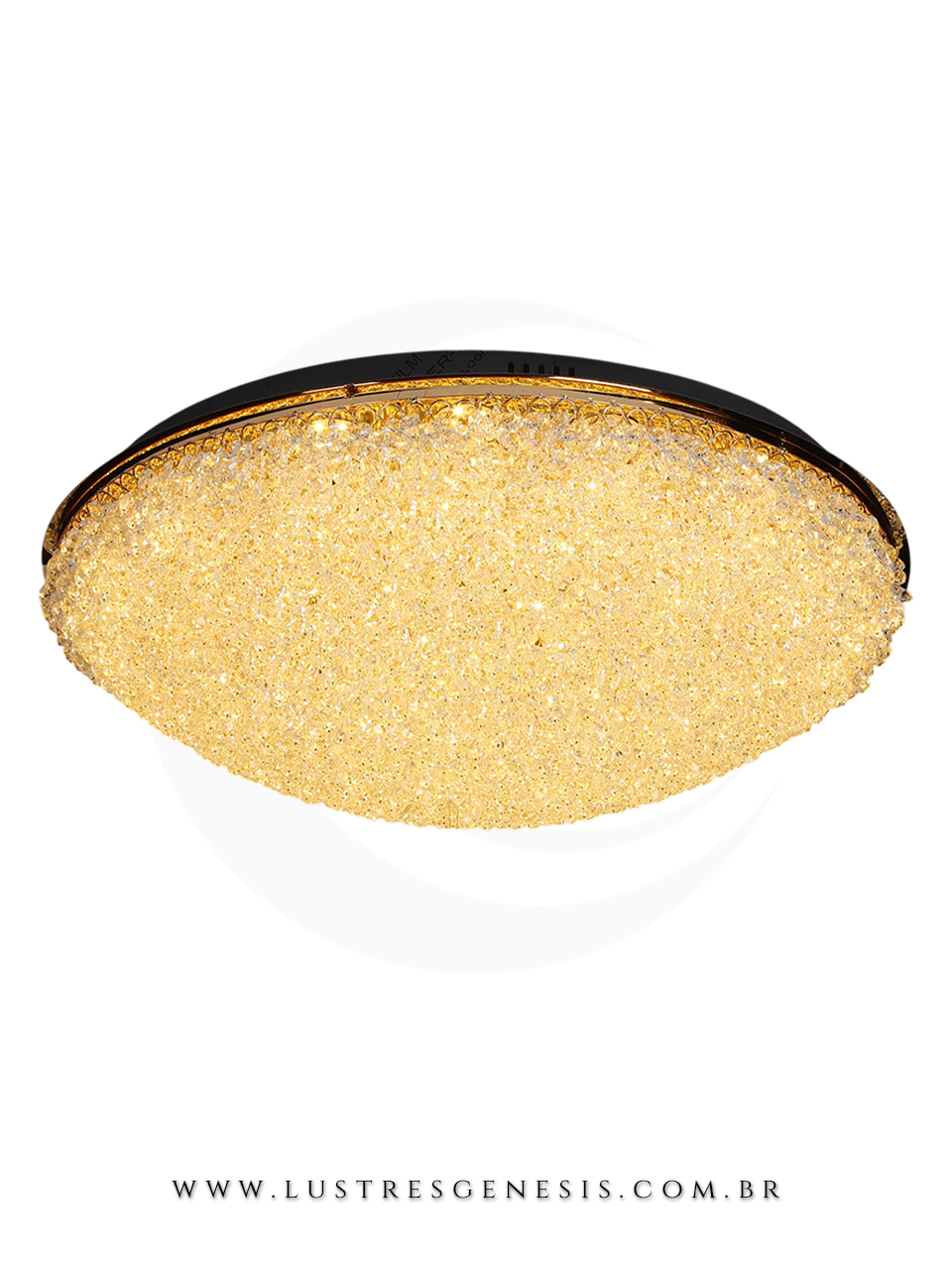 Plafon de Cristal Moderno LED Dourado 58cm, Sala de Jantar, Quarto Casal, Suite Master, Sala de Estar